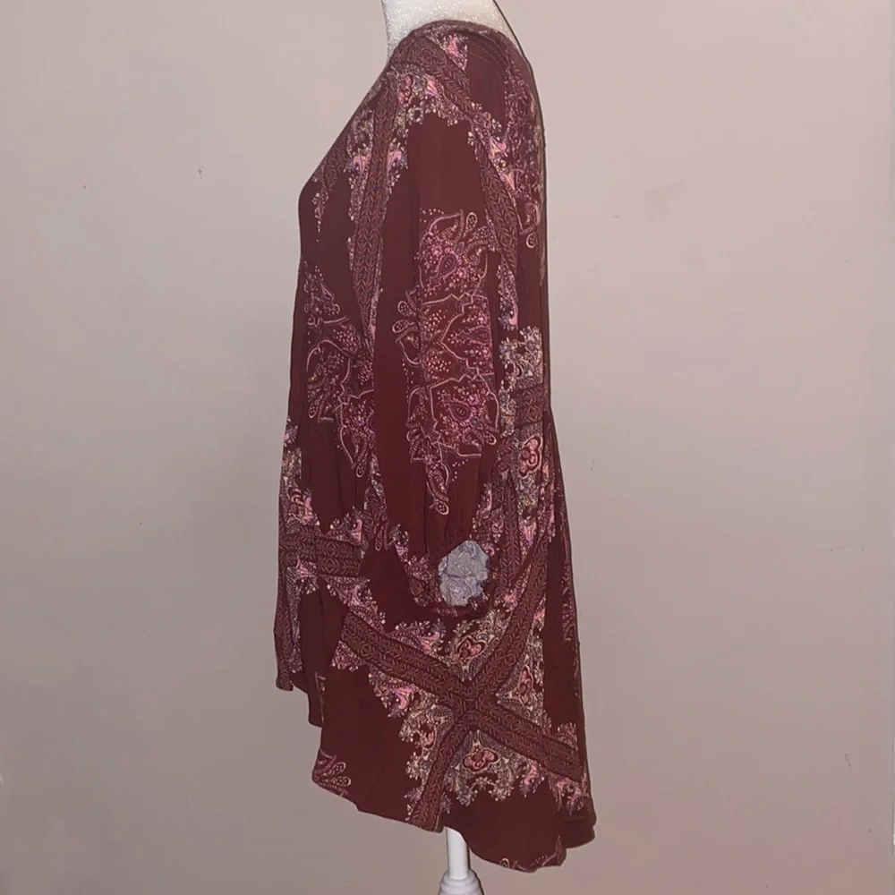 Free People Girl Talk Printed Tunic Top - Pomegranate Combo - Picture 5 of 15